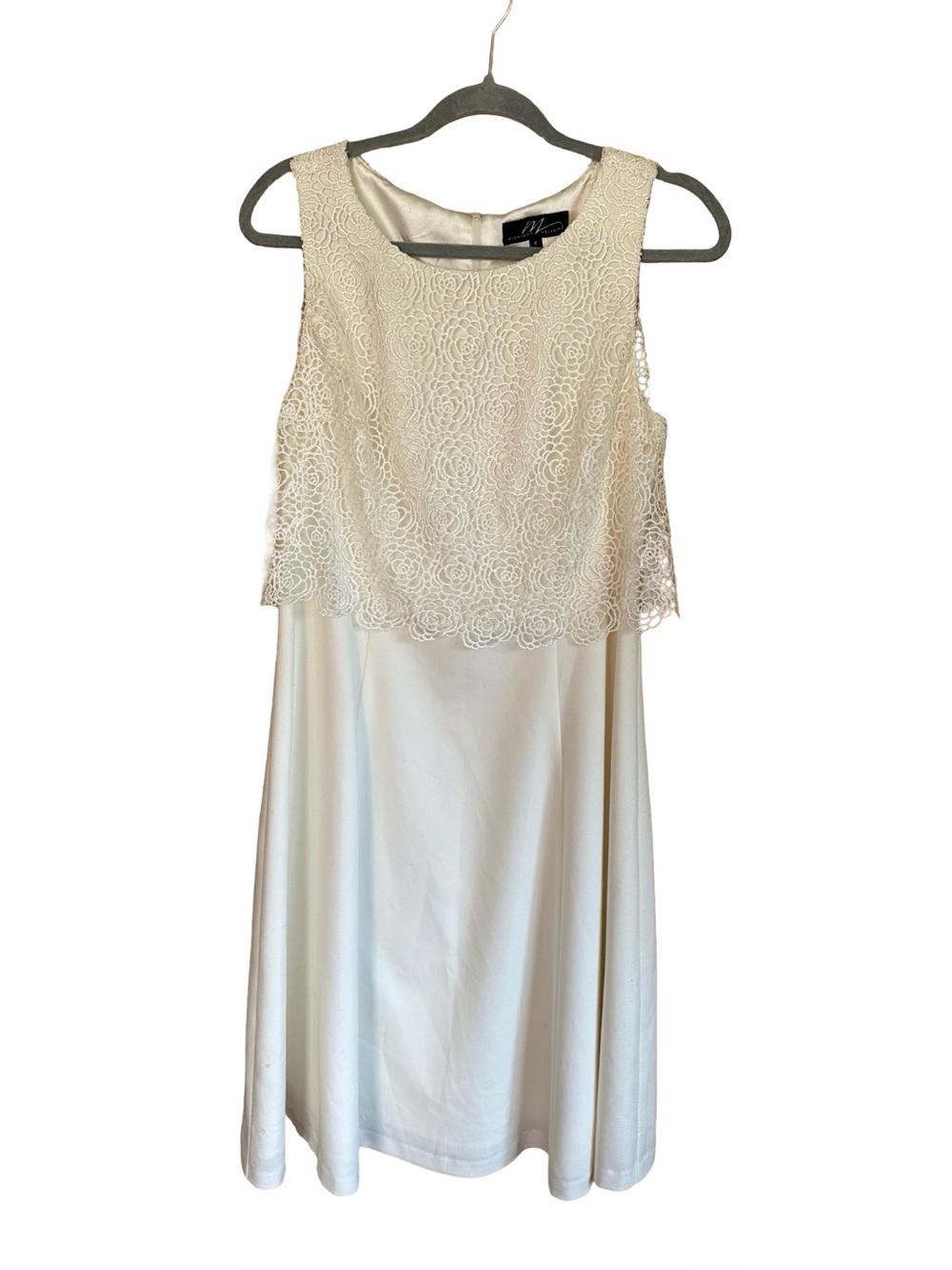 Midnight Velvet Crochet Top Satin Midi Dress Cream Sz 6